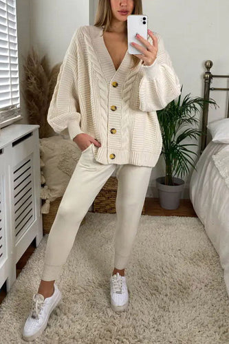 Heidi-Mode | Cozy Island Pocketed Kabelstrick Entspanntes Loungewear Set