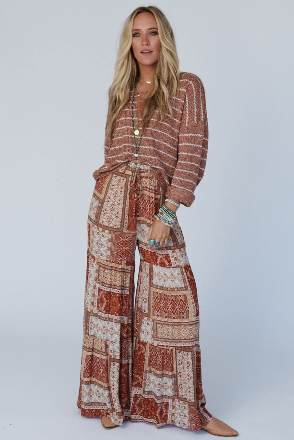 Palazzo-Hose Mit Boho-Aztekenmuster