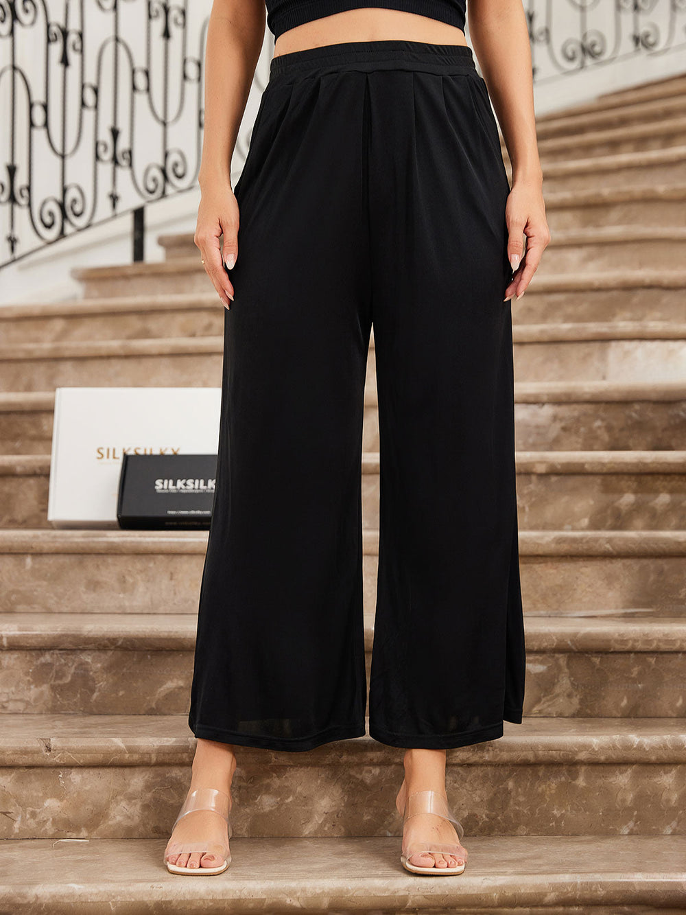 Heidi-Mode | Bequeme Breite Bein Seiden Strick Damenhosen
