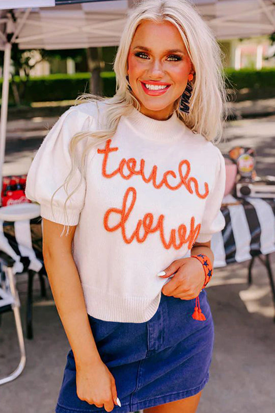 Touchdown Tinsel Puff Short Sleeve Rundhalsausschnitt Pullover