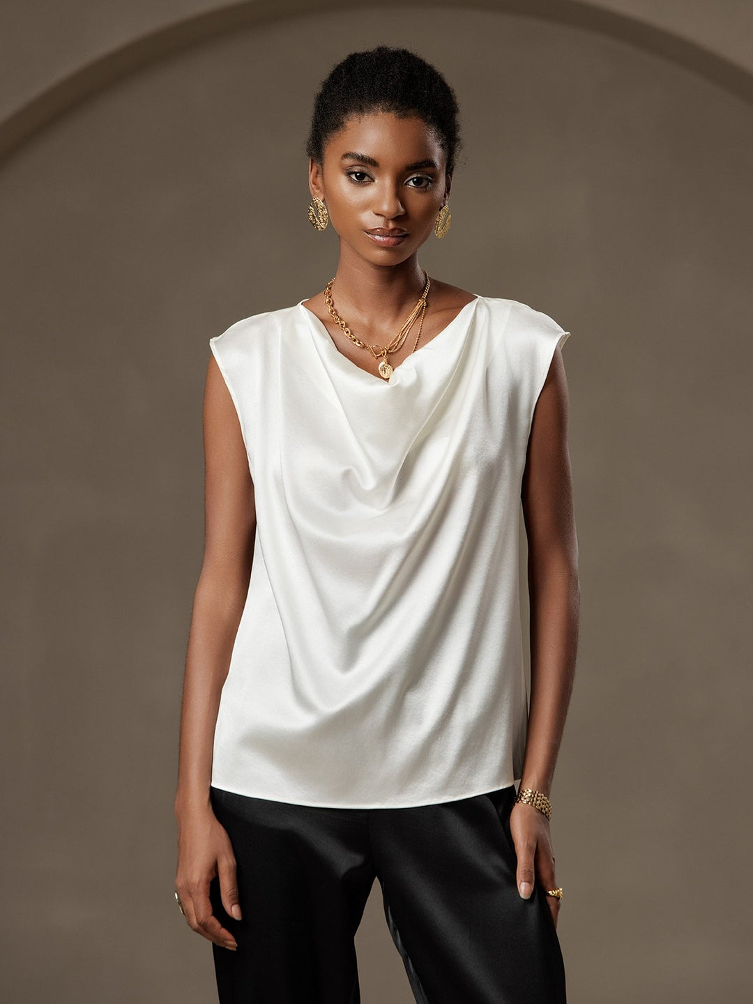 Heidi-Mode | Seiden Kappenärmel Halskragen Tanktop Bluse
