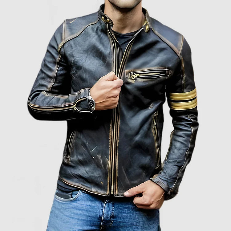 Heidi Stehkragen Farbe Block Biker Zip Up Lederjacke