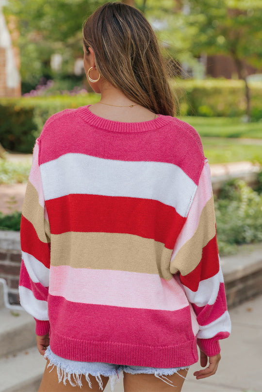 Roter Mix Horizon Stripes Pullover Mit Dolman-Ärmeln