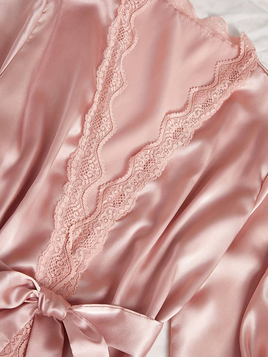 Heidi-Mode | Satin 4-teiliger Pyjama-Set mit Spitzenbesatz für Frauen - Ideal für alle Jahreszeiten