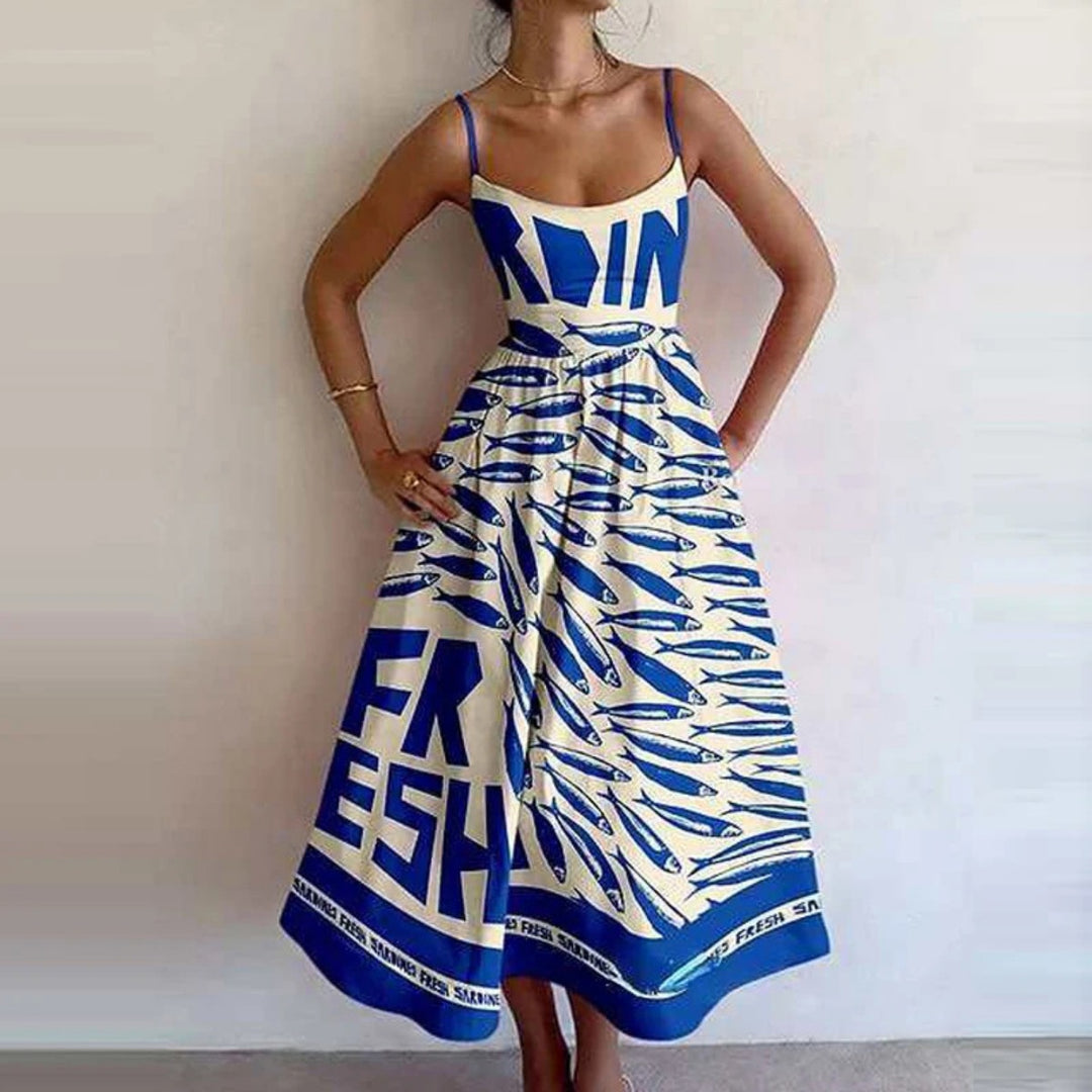 Heidi Mode | Einfarbiges Kleid mit U-Ausschnitt und Strapsen