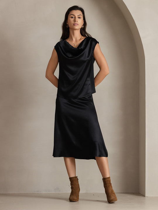 Heidi-Mode | Seiden Kappenärmel Halskragen Tanktop Bluse