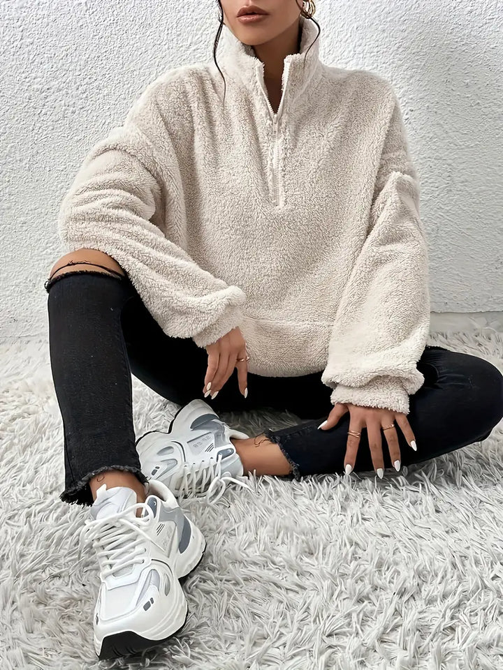 Lässiges, bequemes Plüschpullover-Sweatshirt mit Tasche