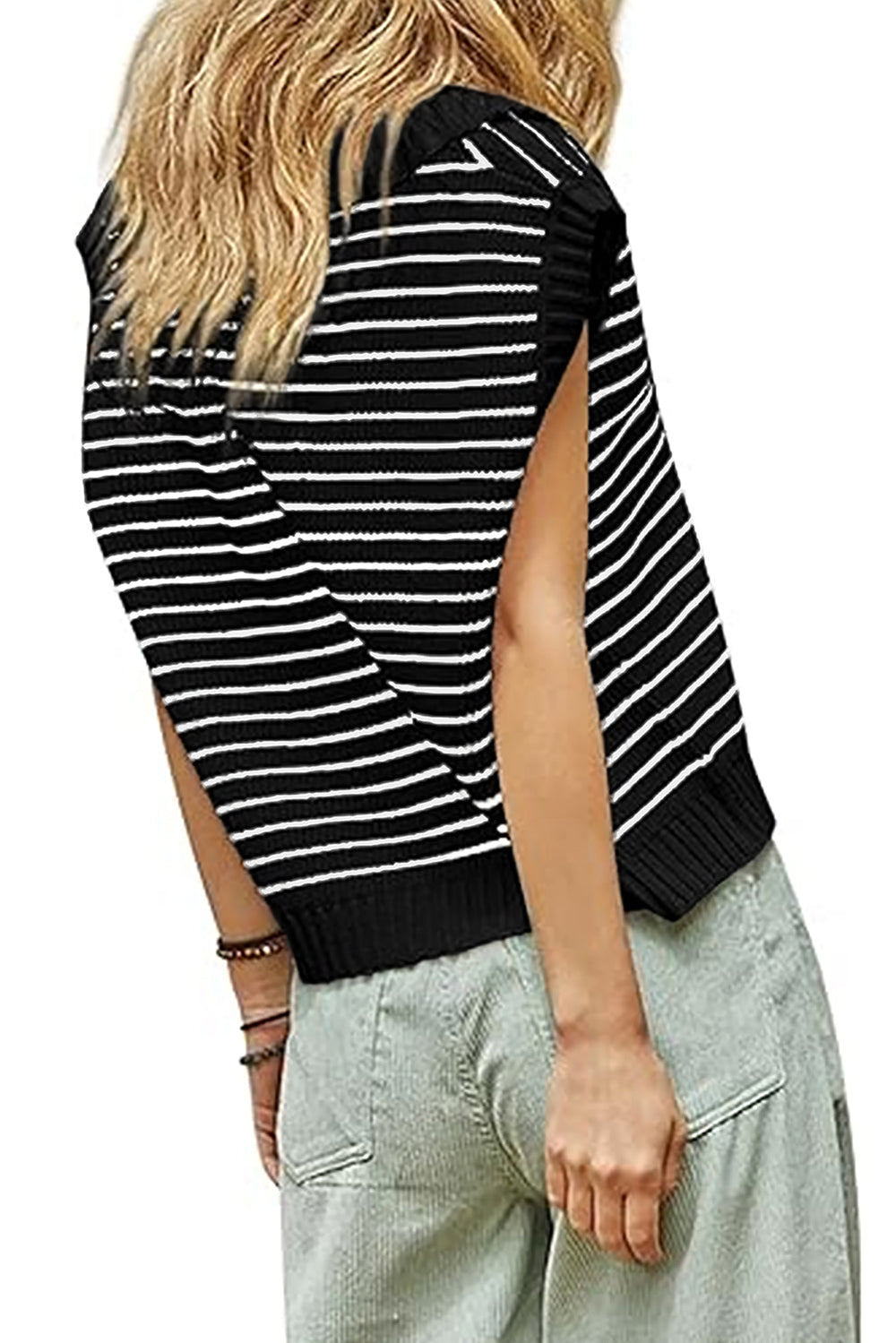 Gestreiftes Pullover-Tank-Top Mit V-Ausschnitt