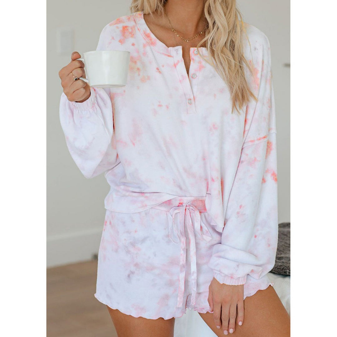 Heidi Mode | Batik bedrucktes Langarm-Shorts-Set