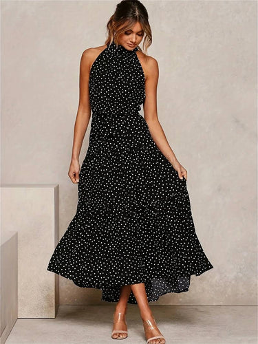 Juwelenausschnitt Polka Dot Ärmelloses Kleid