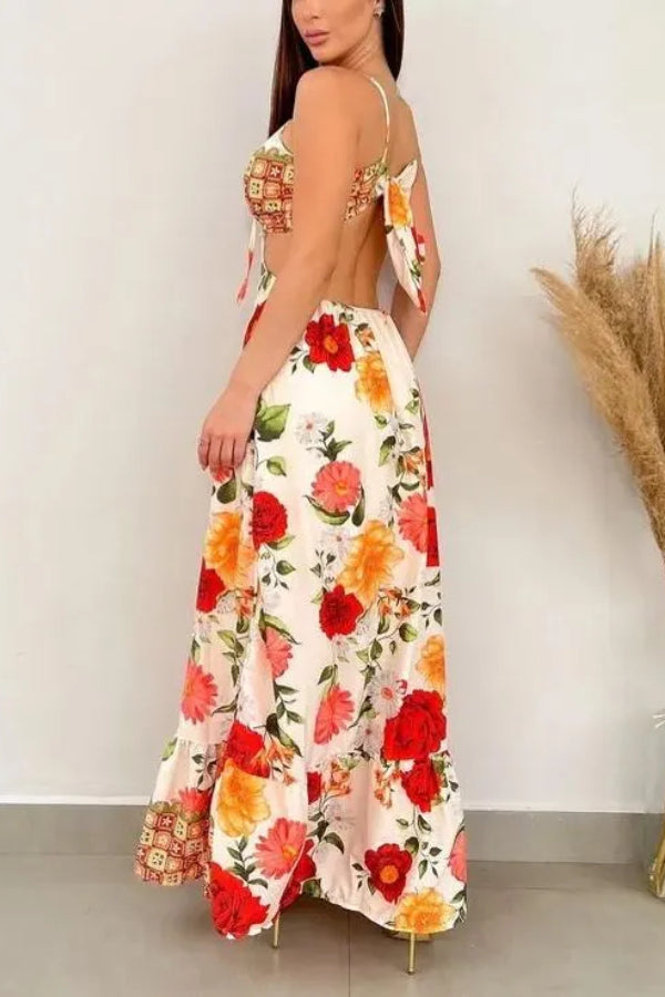 Heidi-Mode | Monet Blooming Rose Tie Back Cut-Out Maxi Kleid