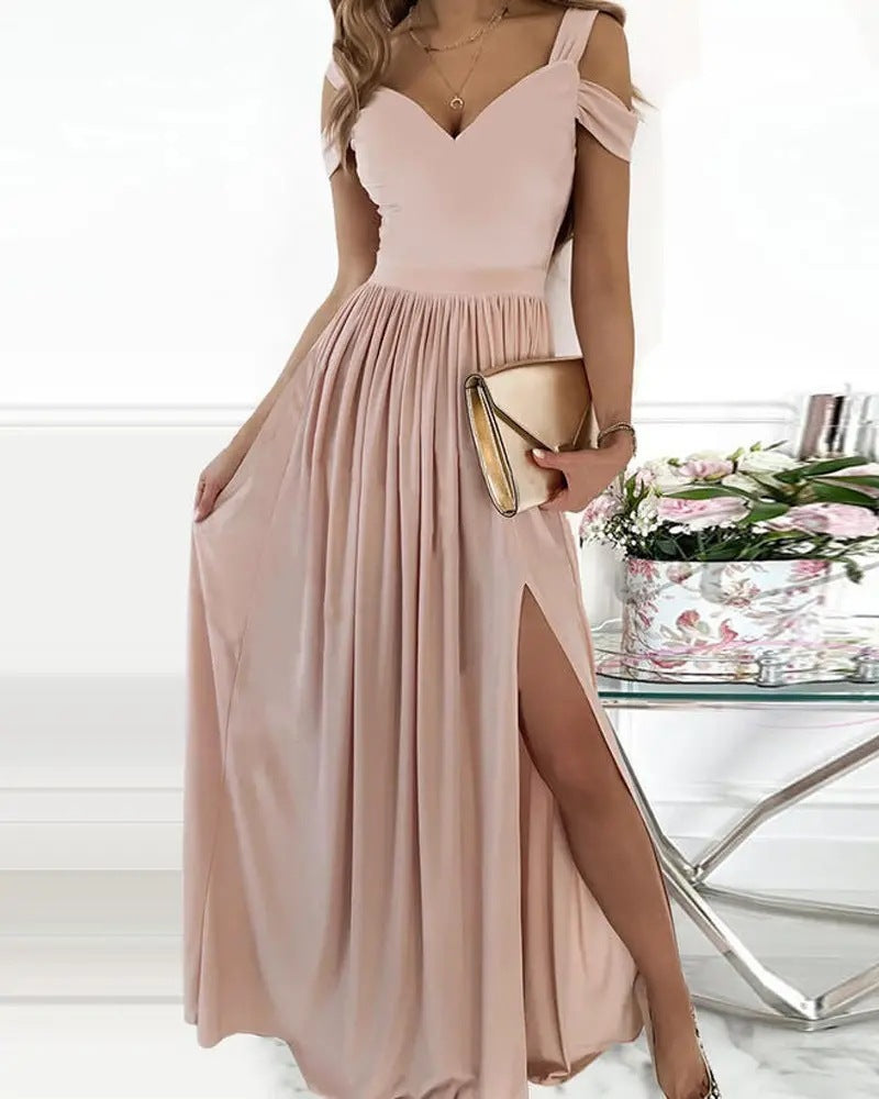 Heidi-Mode | Damenkleid mit Offener Schulter und Schlitz In Maxilänge Sommer