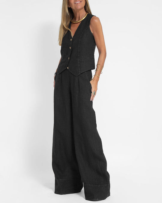 Heidi-Mode | Einfach, Elegant Set Bestehend aus Leinenweste und Breiten Hosen