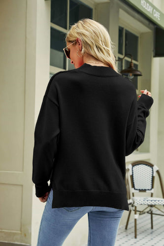 Heidi-Mode | Lip Grafik Schlitz Fallende Schulter Pullover