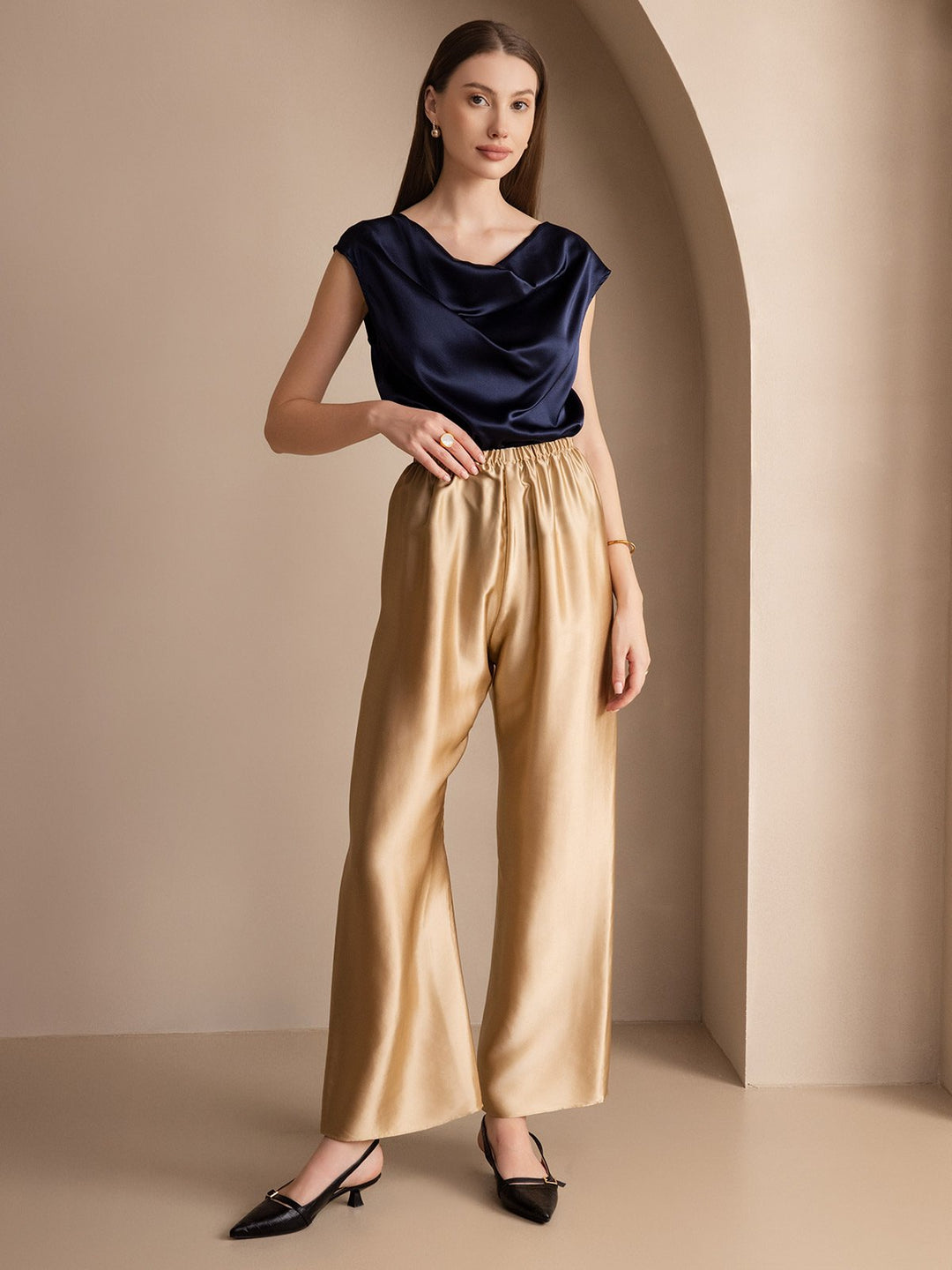 Heidi-Mode | Seiden Kappenärmel Halskragen Tanktop Bluse