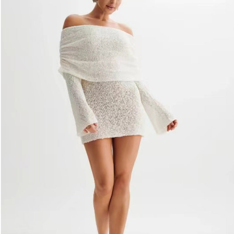Heidi-Mode | Langarm Off Shoulder Kleid mit Ausschnitten und Kurzem Rock
