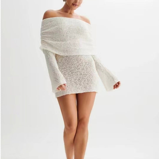 Heidi-Mode | Langarm Off Shoulder Kleid mit Ausschnitten und Kurzem Rock