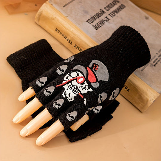Heidi-Mode | Fingerlose Handschuhe mit Halloween Schädelmuster