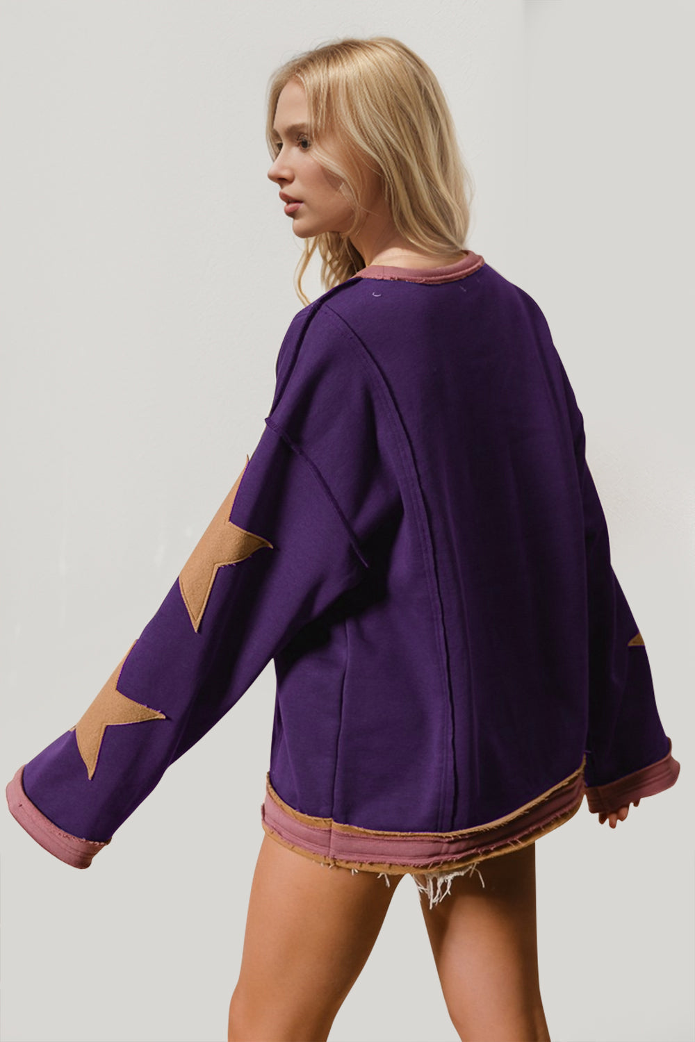 Heidi-Mode | Double Take Star Patches Langarm Sweatshirt