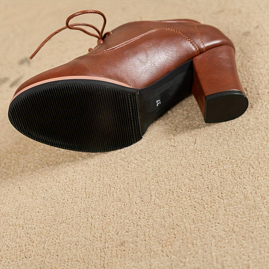 Heidi-Mode | Elegante Damenschuhe mit Dicken Absätzen und Schnürsenkeln