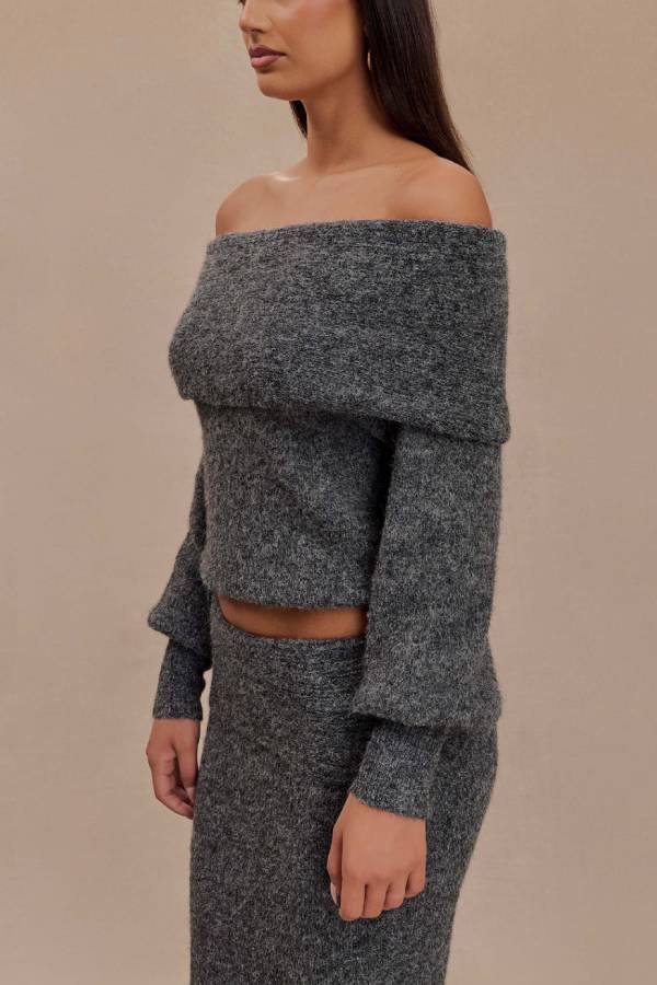 Heidi-Mode | Charlotte Strick Bardot Hals Off Shoulder Langarm Lässiger Pullover