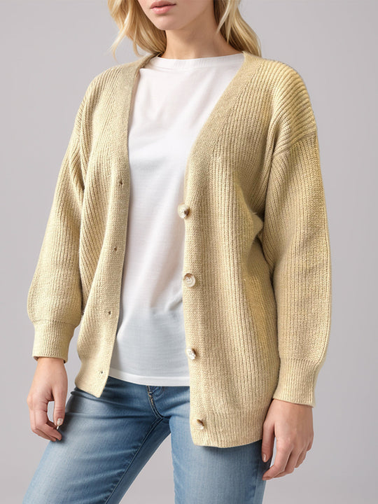 Heidi-Mode | Knopfverschluss V-Ausschnitt Langarm Cardigan