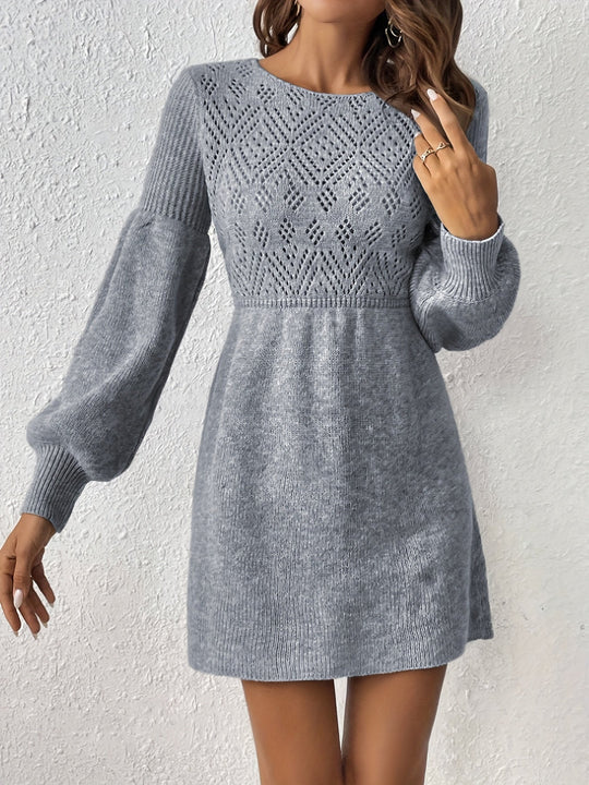 Heidi-Mode | Elegante Strick Augen Kleid mit Eingeschränkter Taille für Frauen