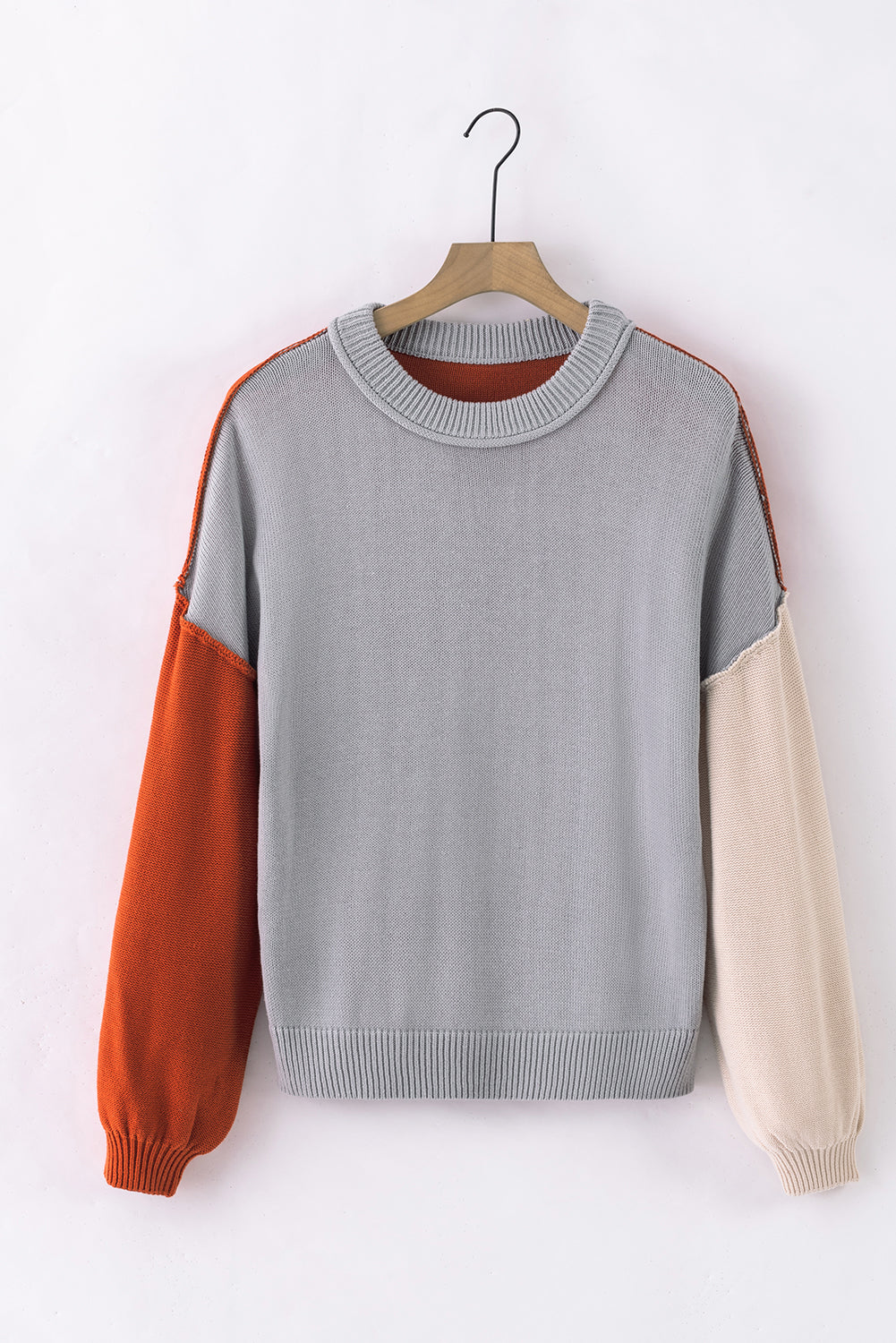 Colorblock-Pullover Mit Gerippten Ärmeln Und Zierleisten