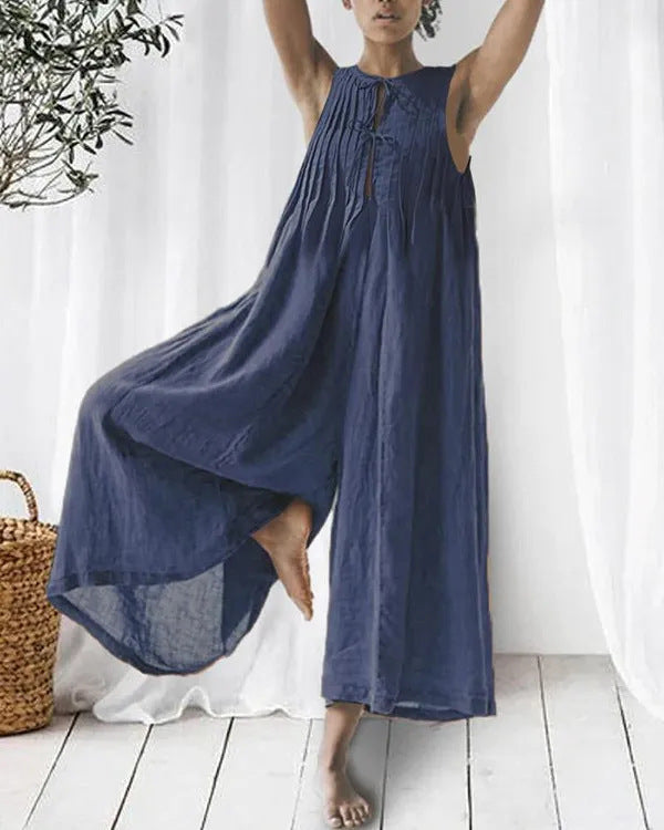 Heidi-Mode | Leinen Jumpsuit mit Gefaltetem Detail