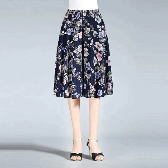 Heidi-Mode | Damen Chiffon Culottes mit Breiten Beinen und Hoher Elastischer Taille