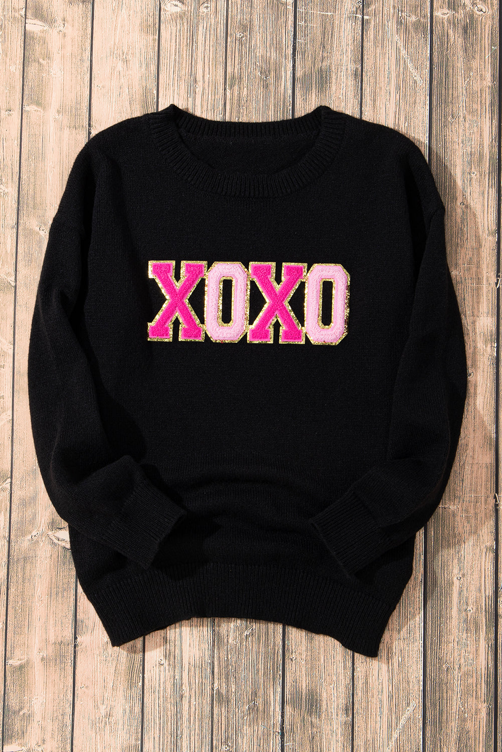 Xoxo Glitter Print Rundhalsausschnitt Casual Pullover