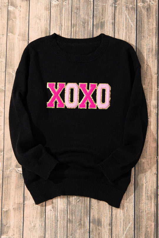 Xoxo Glitter Print Rundhalsausschnitt Casual Pullover