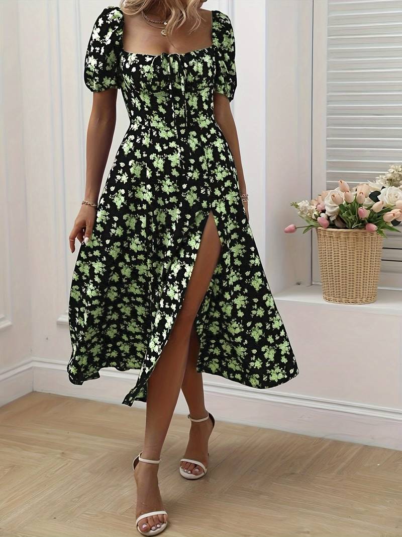 Heidi – florales a-linien-kleid mit geteiltem saum für den frühling