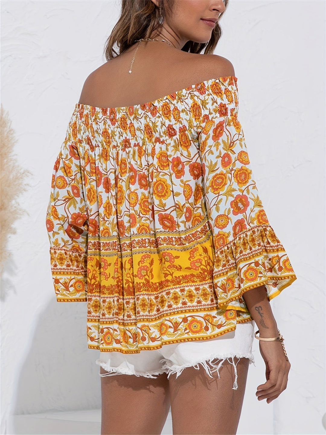 Heidi-Mode | Schulterfreie Bluse mit Blumenmuster für Damen