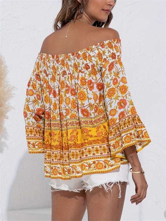 Heidi-Mode | Schulterfreie Bluse mit Blumenmuster für Damen