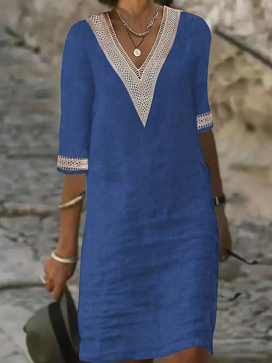 Guipure Spitzen V Ausschnitt Kleid
