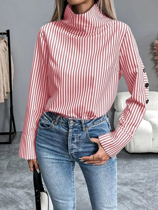 Heidi-Mode | Gestreifte Bluse mit Hohem Kragen
