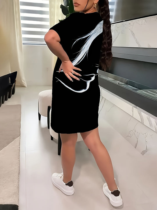 Heidi-Mode | Sommerkleid Plus Size, Kurzarm, Minikleid mit Rundhalsausschnitt und Figurmuster