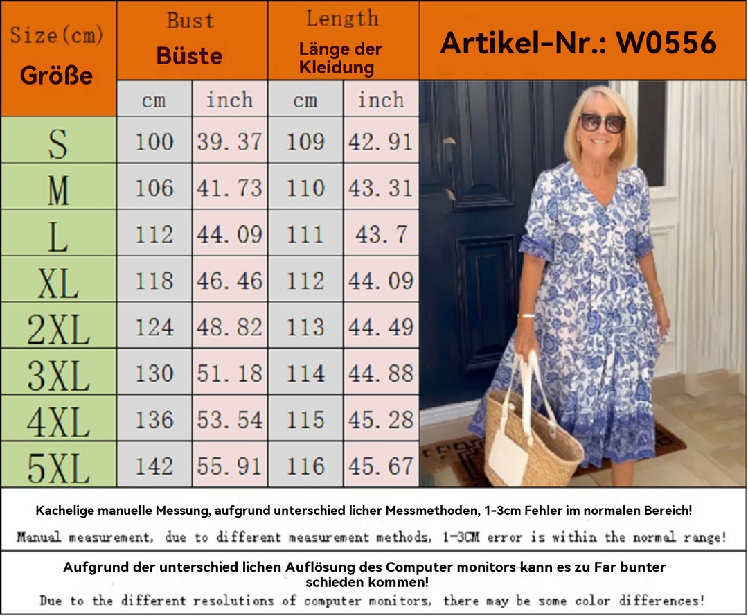 Heidi Mode | Kleid mit V-Ausschnitt und Print in Übergröße