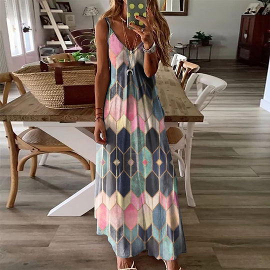 Heidi-Mode | Spaghetti-Träger Rückenfreies Ärmelloses Tie-Dye Lange Maxi-Kleid