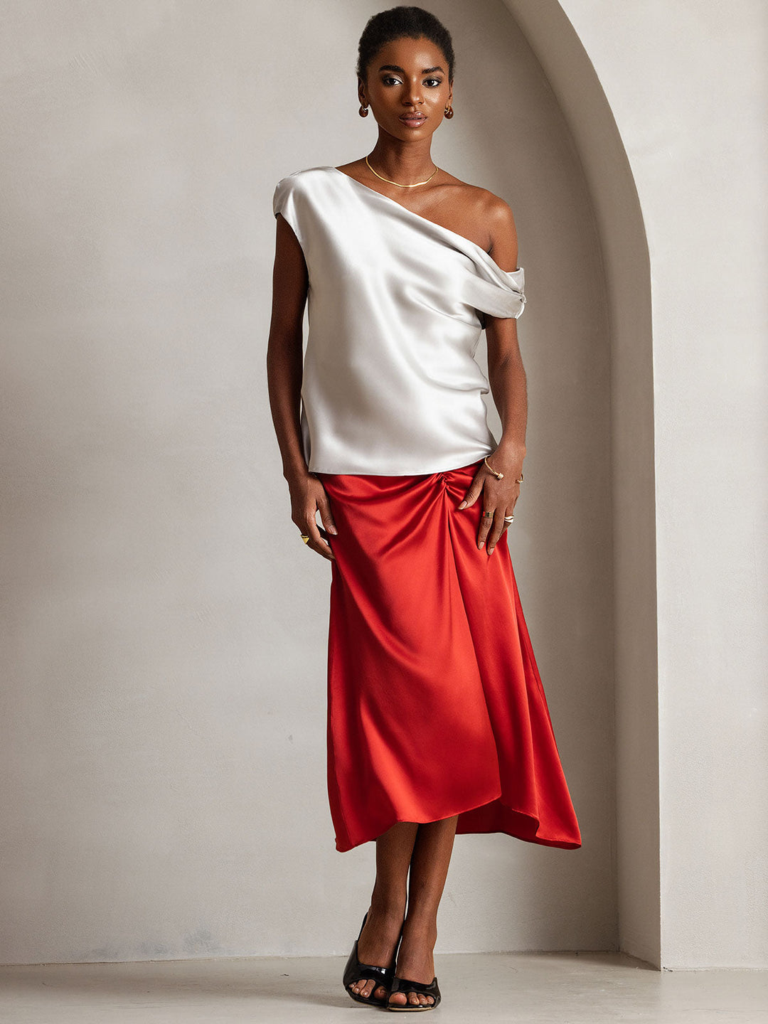 Heidi-Mode | Seiden Chic Ein Schulter Bluse