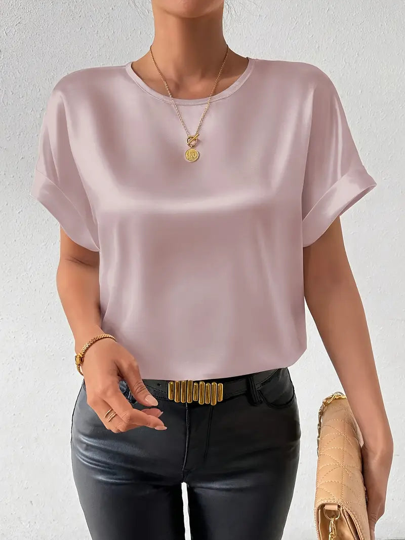 Heidi-Mode | Satin-T-Shirt mit Umgeschlagenen Ärmeln für Damen