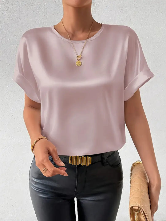 Heidi-Mode | Satin-T-Shirt mit Umgeschlagenen Ärmeln für Damen