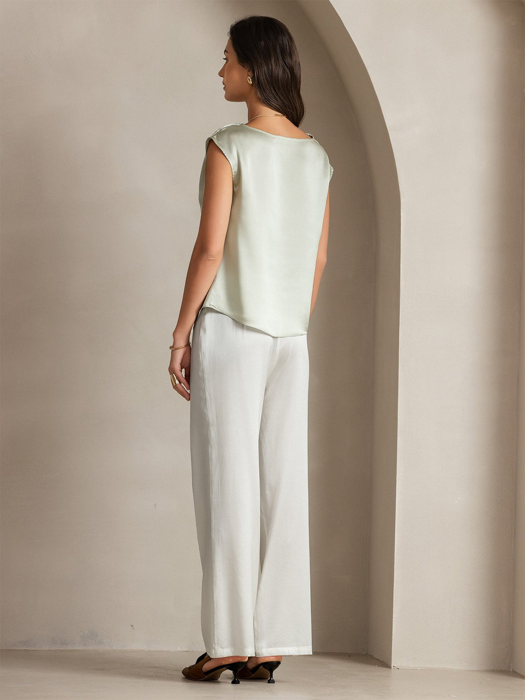 Heidi-Mode | Seiden Kappenärmel Halskragen Tanktop Bluse