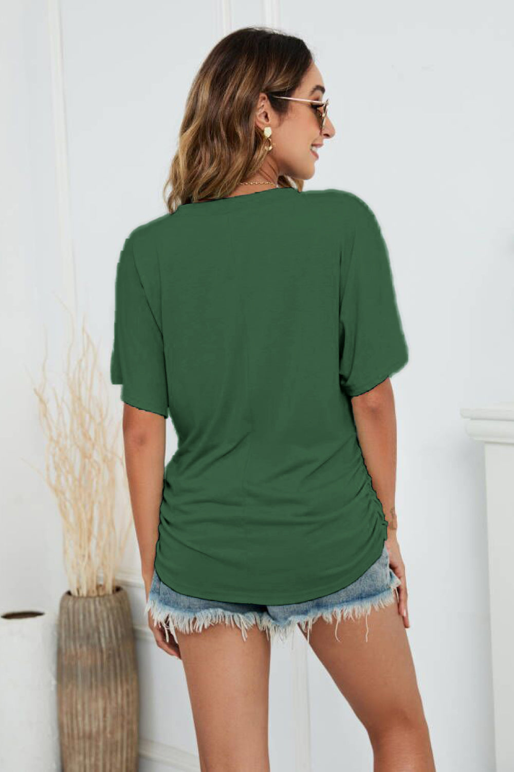 Heidi-Mode | V-Ausschnitt Seitlich Raffung T-Shirt