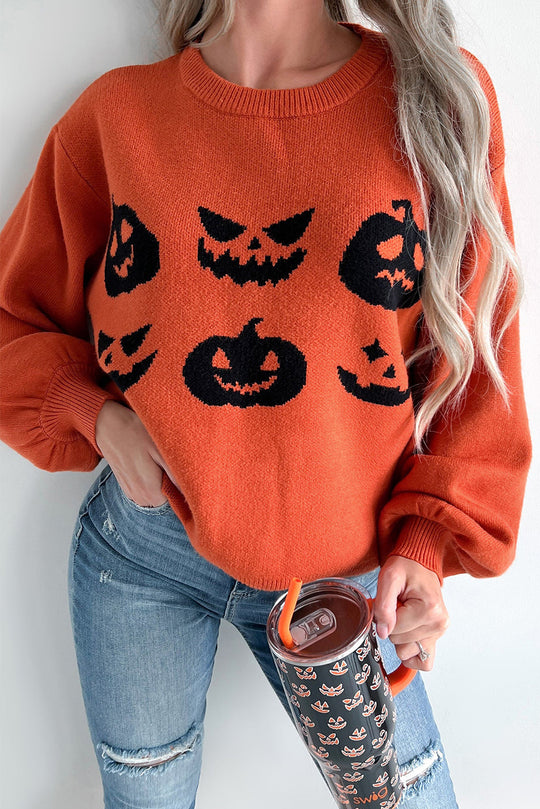 Halloween Kürbis Gesicht Muster Drop Shoulder Pullover