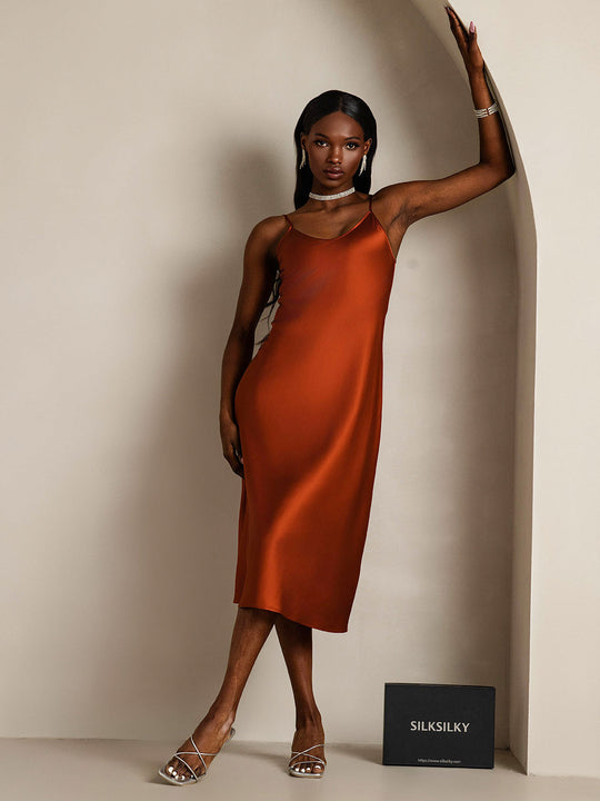 Heidi-Mode | Lange Seidenkleid mit Spaghetti-Träger