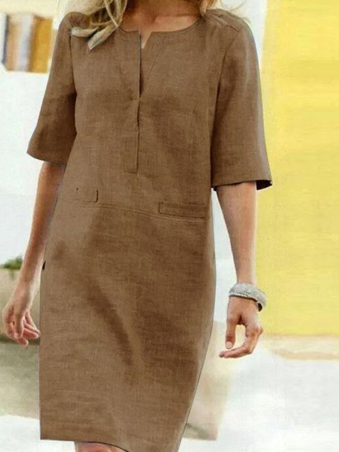 Heidi-Mode | Baumwoll Leinen Kleid mit Kurzen Ärmeln