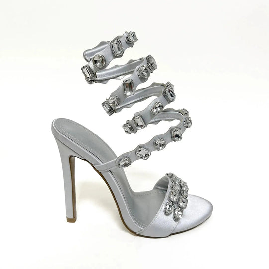 Heidi-Mode | Sandalen met 11 cm hak, ronde neus, klein satijnen oppervlak