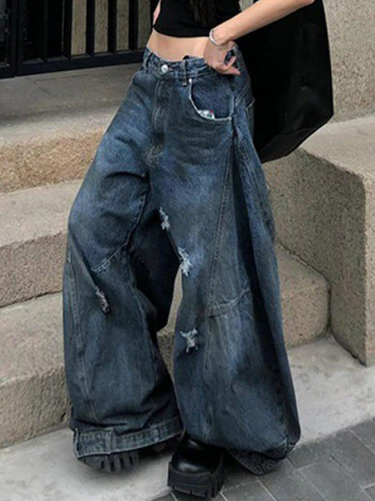 Heidi-Mode | Retro Distressed Wide Leg Boyfriend Jeans